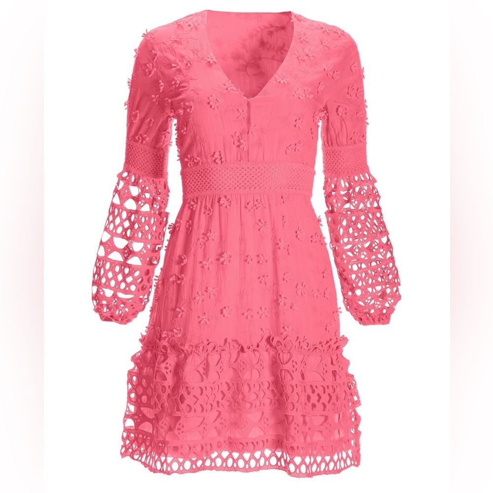 Boston Proper Pink Mixed Media Short Dress Sz L - Picture 4 of 7